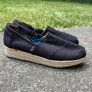 BOBS Skechers Women's Black Espadrilles Wedges Memory Foam Arch  Pillow Sz 8.5